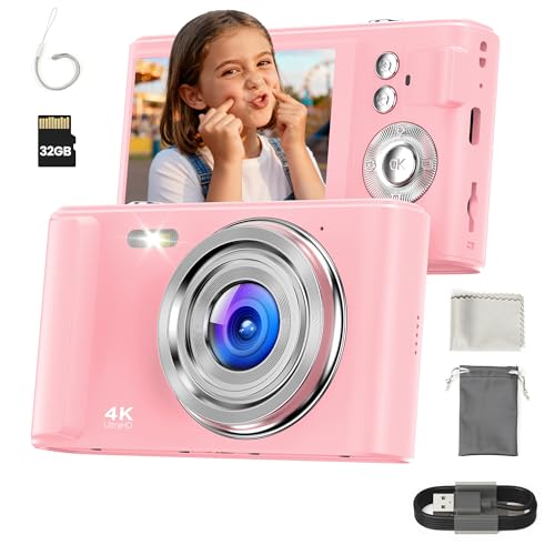Digital Camera 4K for Kids: 48MP Pink Camera for Teens Photography - Christmas Birthday Gifts for Girls - 16X Zoom Shoot for Vlogging - Compact Camera for 6 7 8 9 10 Years Old- Toys for Toddler