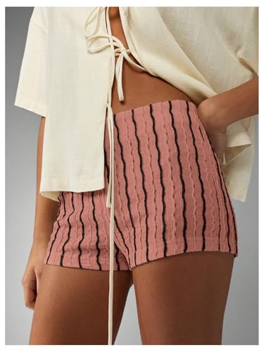 Image of MakeMeChic Women's Summer Crochet Shorts Striped Knit Pajama Micro Mini Shorts Lounge Bottoms