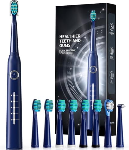Electric Toothbrush for Adults with 8 𝐁𝐫𝐮𝐬𝐡 𝐇𝐞𝐚𝐝𝐬, Sonic Electric Toothbrush with 40000 VPM Deep Clean 5 Modes, Rechargeable Toothbrushes Fast Charge 4 Hours Last 30 Days