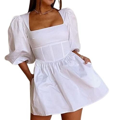 DANIELLE BERNSTEIN Womens Zippered Pouf Square Neck Micro Mini Party Fit + Flare Dress