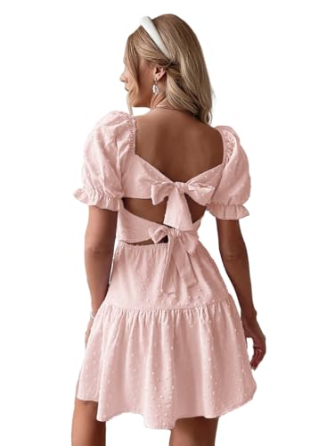 Image of Narecte Summer Dresses for Women 2026,Tie Backless Swiss Dot Mini Dress,Ruffle Hem Flowy Casual Dresses