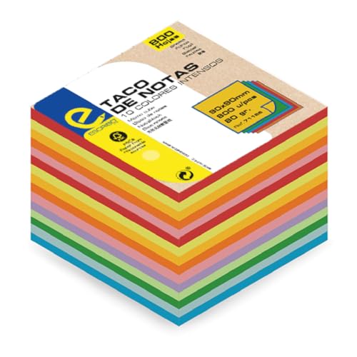 ESCRIBO Taco de Notas - Tamaño 9 x 9 cm - 10 Colores intensos - 800 Hojas - papel 80 g.