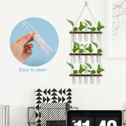 volumoon 3 Tiered Wall Hanging Test Tube Vase, 15 Tubes, Plant Terrarium with Wooden Stand - Image 3
