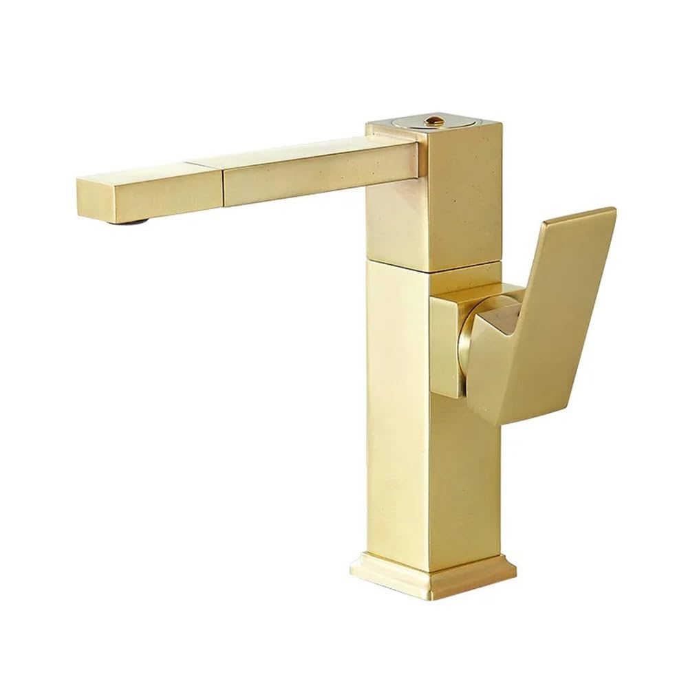 Robinet évier de salle de bains mitigeur lavabo eau chaude froide or brossé