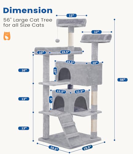 Torre para gatos 56 in con varios niveles y percha espaciosa miniatura 7