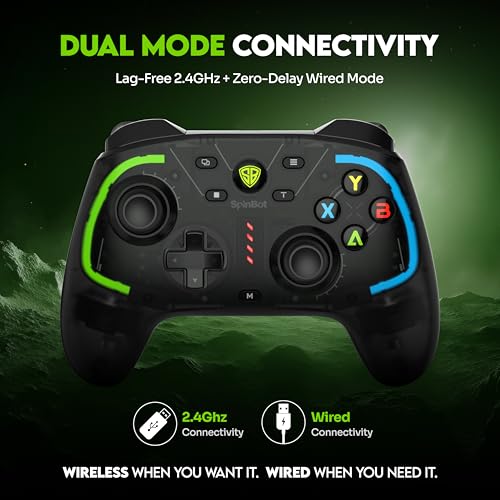 Image of SpinBot Astro GX2 Wireless PC Controller with RGB Lighting | 1000Hz Polling Rate | Hall Effect Joysticks | Turbo Mode | 2.4GHz Low-Latency Gamepad for Windows