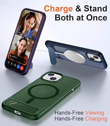 Image of Magnetic Compatible with iPhone 14 Case /iPhone 13 Case,[Built-in Invisible Kickstand][Compatible with MagSafe][Military Grade Shockproof] Slim Translucent Matte Phone Case for iPhone 14 /13 6.1 inch
