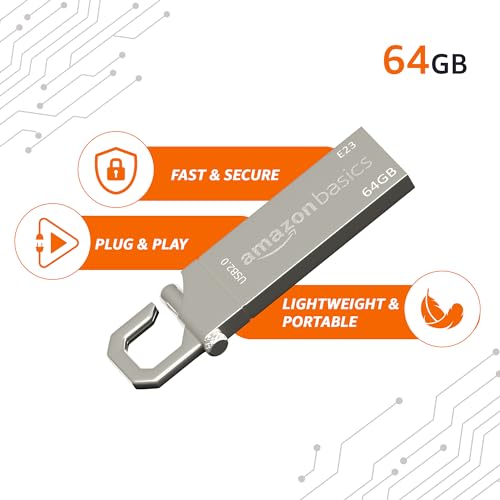 Image of Amazon Basics 64 GB USB 2.0 Pen Drive |Flash Drive | with Key Ring (Metal)