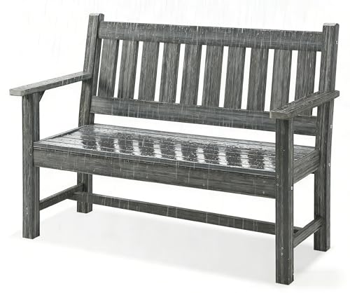 Outdoor Bench, 2-Person Garden Bench, Poly Lumber Patio Bench for Outdoors, Porch, and Park (Grey)