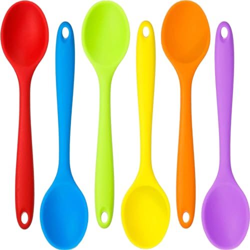 6 Pack Large Silicone Cooking Spoons 10.8” Heat Resistant Kitchen Spoons for Cooking Silicone Serving Stirring Mixing Spoons, 6 Colors
