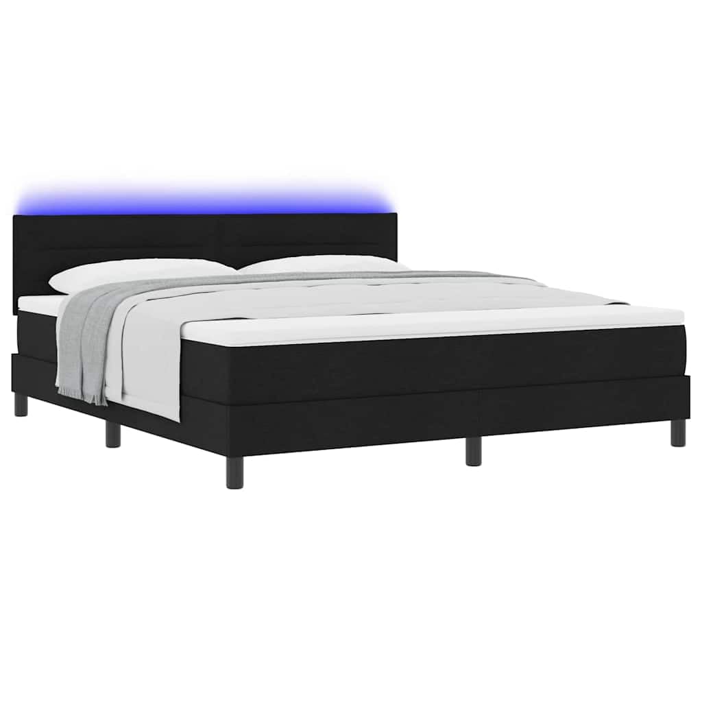 vidaXL Boxspringbett mit Matratze mit LED Schwarz 180 x 200 cm Stoff, Schlafzimmermöbel, modernes Bettgestell, verstellbare Kopfstütze, LED-Licht, funktionale Schlaflösung, stabile Matratzenunterstütz