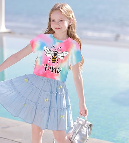 Image of Tkria Girls Crop Top T-Shirt Teen Summer Tie Dye Short Sleeve Shirt Tee Top 6-14 Years