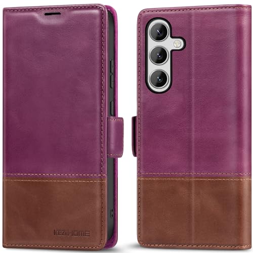 KEZiHOME Galaxy S24+ Plus 5G Case, Samsung S24 Plus Wallet Case, Genuine Leather Flip Cover Stand RFID Blocking Card Holder Magnetic Compatible with Galaxy S24 Plus 5G (2024) (Black/Brown)