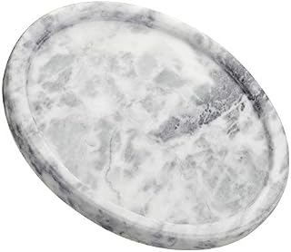 BSTKEY 20cm Round Natural Marble Stone Tray Decorative Storage Tray, Household Plate Tray Organizer for Kitchen Bathroom Dresser Decor Coffee Table, Grey