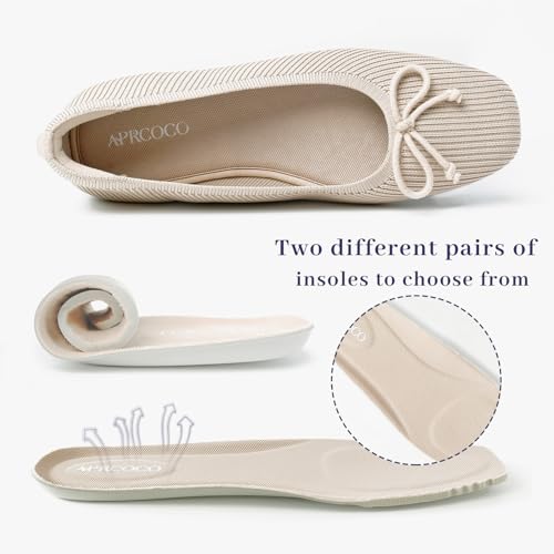Image of AprCoco Flats for Women Bowknot Ballet Knit Foldable Flat Square Toe Comfort Light Shoes Office Low Top Flats