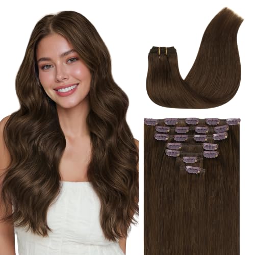 Image of GOO GOO Clip in Hair Extensions Real Human Hair Brown Remy Extensions
