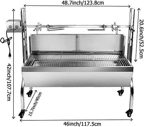 Kodom 176Lbs Stainless Steel Rotisserie Grill With Back Cover Guard, 25W Motor Small Pig Lamb Rotisserie Roaster, 48.7 Inch Bbq Charcoal Rotisserie Grill For Camping Outdoor Kitchen #TOP3
