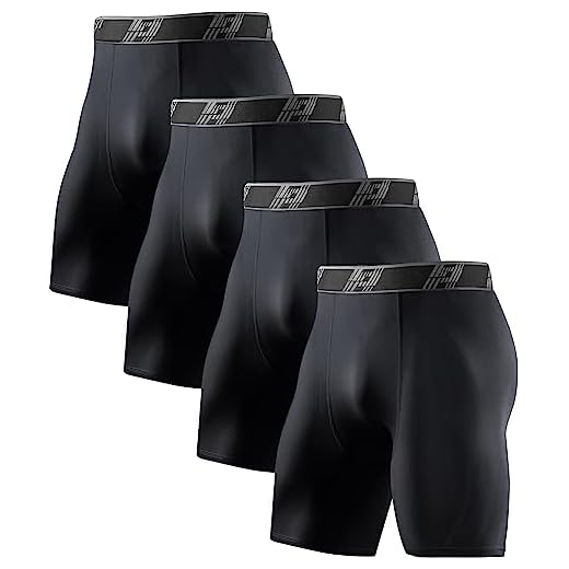 HOPLYNN 4 Pack Compression Shorts Men，Compression Underwear for Men Spandex Sport Shorts Athletic Workout Running Performance Baselayer Shorts Black Medium