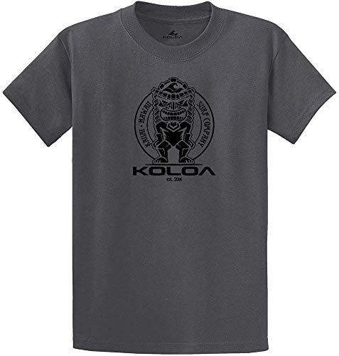 Joe's USA Koloa Surf Tiki Logo Heavyweight Cotton T-Shirt-3XL-Charcoal/Black