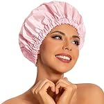 Reusable Shower Cap for Women, Large Waterproof Shower Bonnet Washable Elastic Band Bath Hair Hat for Long Hair, Braids(Pink)