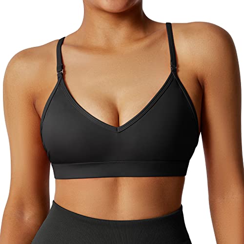 Ruuhee Women Workout Sports Bra Backless Criss Cross Halter Padded Low Impact Yoga Crop Bras(Medium,Black-4) #TOP2