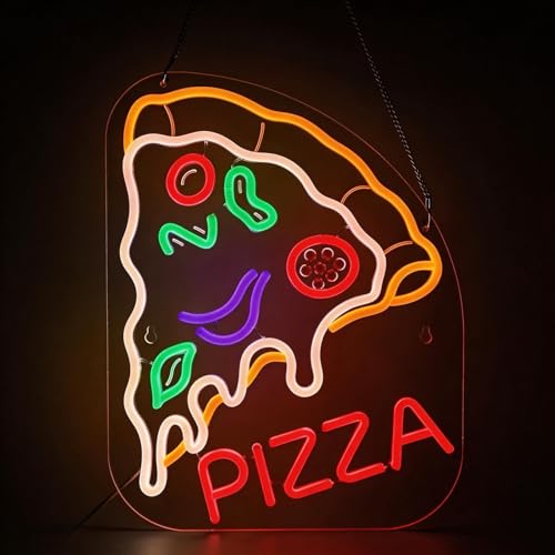 Image of Pizza Neon Sign, Dimmable LED Pizza Wall Light Decor, 17x13 inch