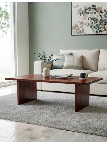 Image of Modern Sheesham Wood Coffee Table for Living Room | Wooden Center Table with Wide Top | Contemporary Tea Table Furniture for Home | Stylish Cocktail Table for Lounge & Apartment Decor | Dark Brown