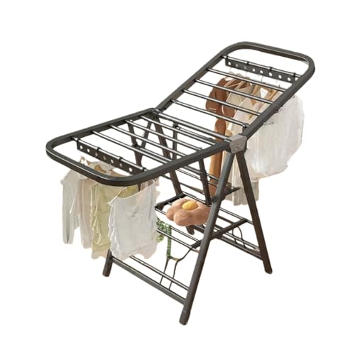 TPPT物干しスタンド 洗濯物干し室内物干し 布団干し 物干しラック 折りたためる 全体スチール製 組立不要 高さ調節可能 物干し竿 省スペース 頑丈 ベランダ 屋外 錆びにくい コンパクト (150cm3層+防風ストリップ+シューズサポート,ブラック)