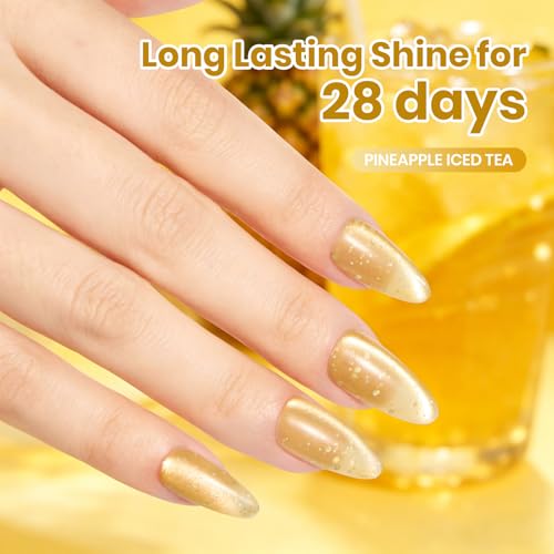 Image of Beetles Pineapple Iced Tea Yellow Cat Eye Gel Nail Polish - 9ML Glitter Yellow Cat Eye Spring Gel Polish Magnetic Shimmer Effect Soak Off UV Nail Art Design Salon DIY Manicure Gift for Women