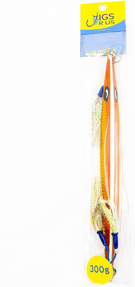 Jigs R Us Mobster Orange Glow-300g Rigged with Top and Bottom Dual Assist Hooks.