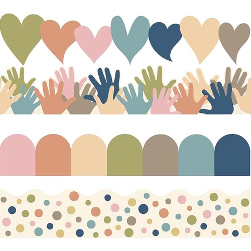 Multicolor Classroom Borders - 80 Sheets, 4 Styles, Self-Adhesive Paper, Colorful Dot & Confetti Pattern, Office/School Wallpaper