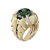 Chapado: chapado en oro Anillo de Cristal Verde Natural de Lujo Anillos Grandes de Estilo Gótico Anillo