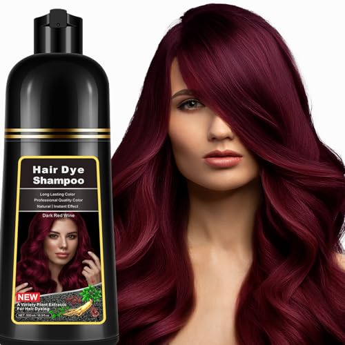 lymznus Instant Dark Wine Red Hair Dye Shampoo 3 in 1 for Gray Hair, Natural Hair Color Shampoo for Men & Women, 17.6 FL OZ Herbal Red Hair Shampoo & Red Hair Dye Colors in Minutes