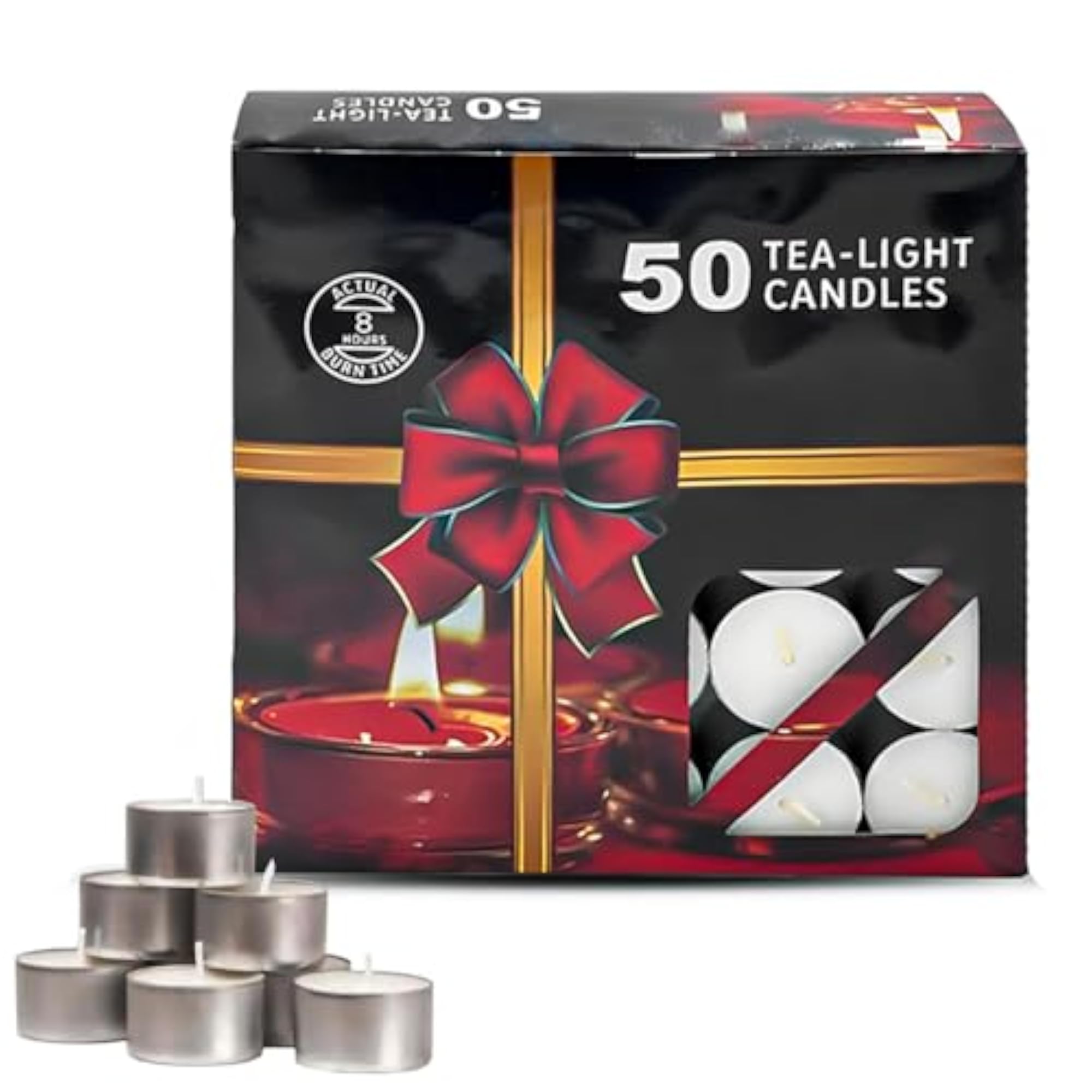 Pack of 50 Long Lasting Unscented Tea Light Candles