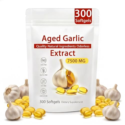 KutaKuta Odorless Aged Garlic Extract - 7500mg 300 Softgels Garlic 15:1 Extract Formula 2 Years Matured Organic Aged Garlic Natural Black Garlic Extract for Men and Women
