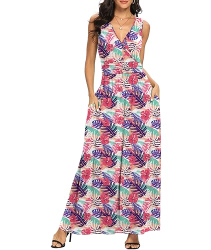 Image of LILBETTER Women Sleeveless Deep V Neck Loose Plain Long Maxi Casual Dress