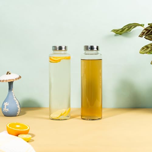 Image of Glassbunny Glass Fridge Water Bottle with Steel Cap 1000ML Wide Mouth Leak Proof & Break-Proof Detox Water Bottle Easy to Clean BPA-Free Pack of 2