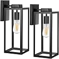 Large Size Outdoor Wall Lights,16 Inch Wall Lantern, Waterproof Exterior Wall Sconce, Anti-Rust Wall Mounted Lighting with Glass Shade, Matte Black Lamp with E26 Socket for Porch, Front Door , 2 pack