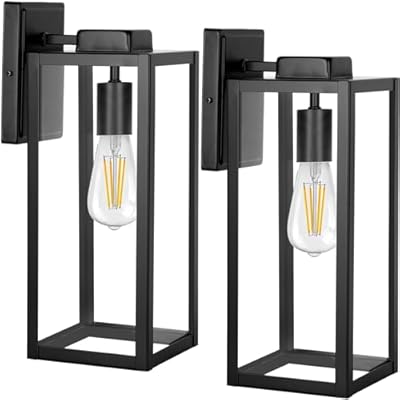 Large Size Outdoor Wall Lights,16 Inch Wall Lantern, Waterproof Exterior Wall Sconce, Anti-Rust Wall Mounted Lighting with Glass Shade, Matte Black Lamp with E26 Socket for Porch, Front Door , 2 pack