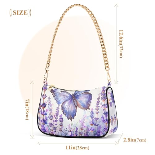Lavender Floral Field Butterfly Aesthetic Shoulder Bag for Women Party Dressy Purse Hobo Chain Strap Zipper Phone Wallet Purse3