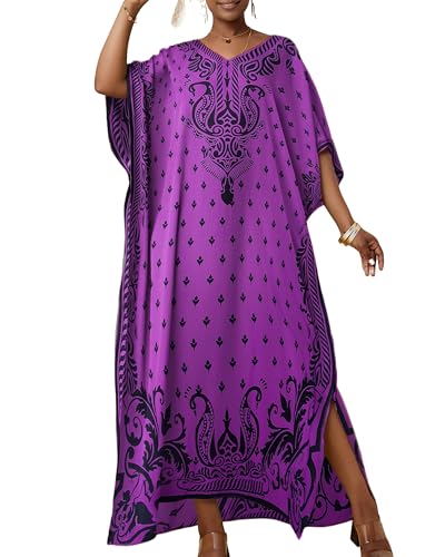 Bsubseach Ethnic Kaftan Dresses for Women Plus Size Beach Coverup Short Sleeve Beach Dress Caftan Loungewear