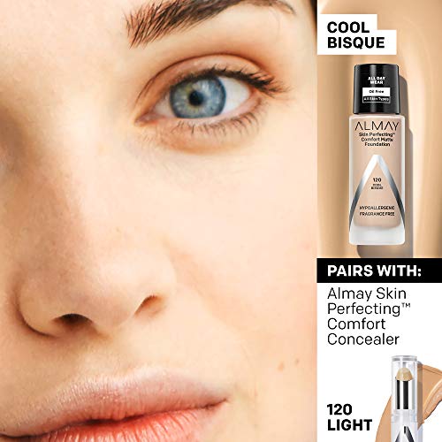 Almay Skin Perfecting Comfort Matte Foundation, Hypoallergenic, Cruelty Free, -Fragrance Free, Dermatologist Tested Liquid Makeup, Cool Bisque, 1 Fluid Ounce #TOP6