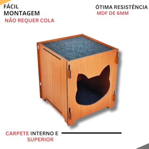 Nicho Casinha Para Gato Mdf Com Carpete Arranhador - Playgroud (Cerejeira)