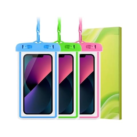 YOHOTA Waterproof Phone Pouch, Universal Case Compatible for iPhone 15 14 13 12 Pro Max Plus Up to 8.3", 3 Pack (Blue Green Pink) Cover