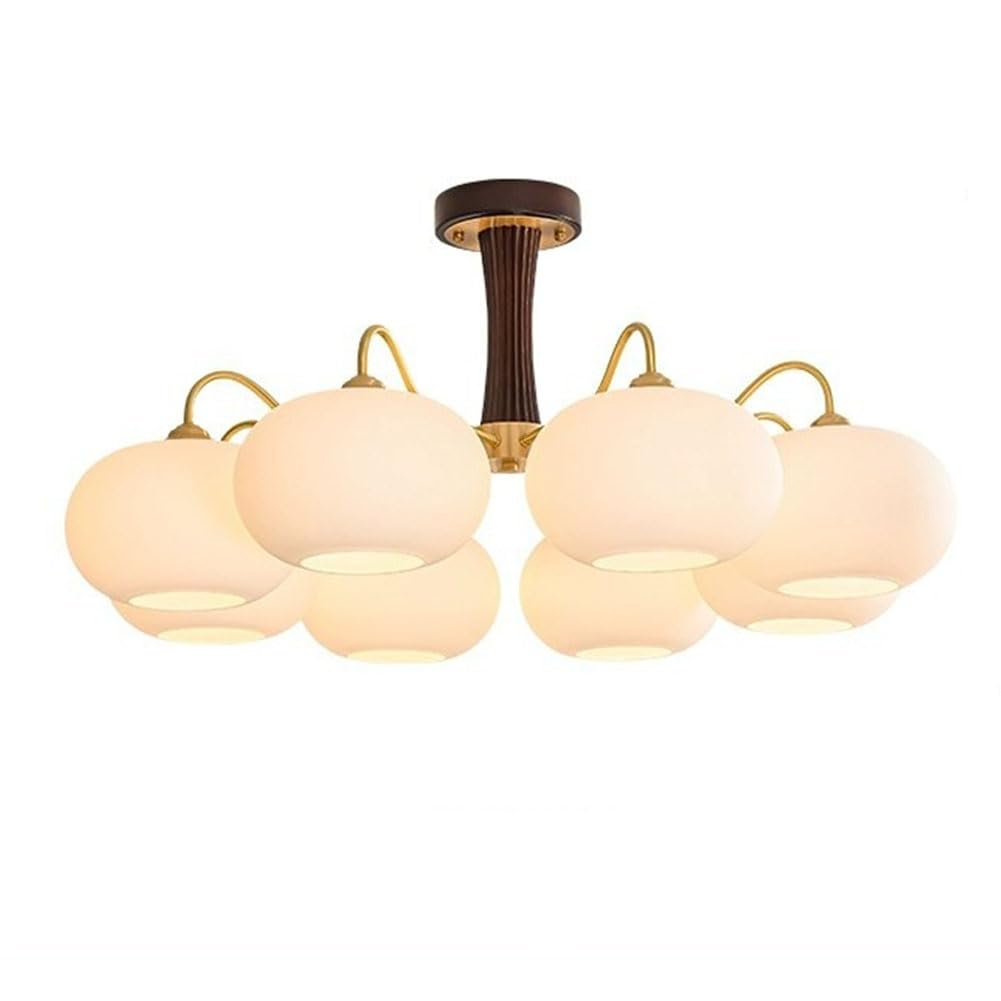 Suspension nordique rétro kaki en bois de noyer et plafonnier laiton style milieu du siècle
