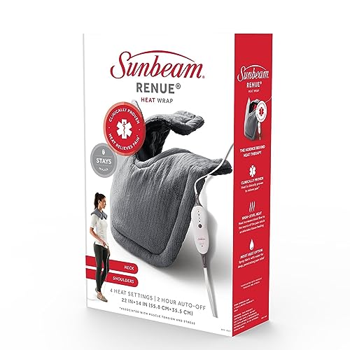 Image of Sunbeam Heating Pad for Neck and Shoulder Pain Relief with Auto Shut Off and Moist Heating Option 22 x 14 Grey