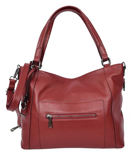 Image of Womens Real Leather Handbag Tote Shoulder Bag Evelyn (Red)