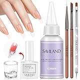 Saviland French Nail Kit: French Nail Brush Set 60ML Nail Brush Conditioner White Gel Nail Polish Liner Nail Art Brushes Dotting Pen Dappen Dish DIY French Nails Home DIY Starter