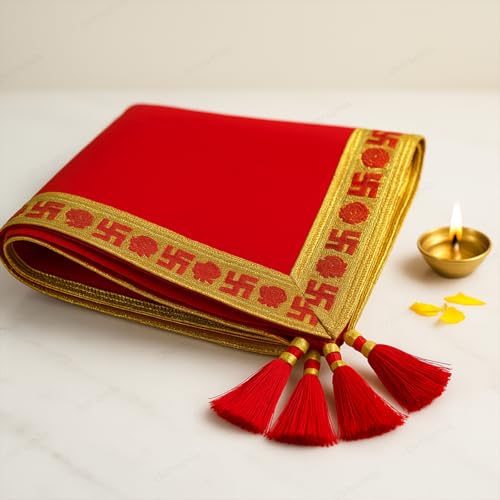 Image of CHITRASHILA Pooja Vastra /Asan Red Velvet Cloth 12 X 18 Inches Pack of 2