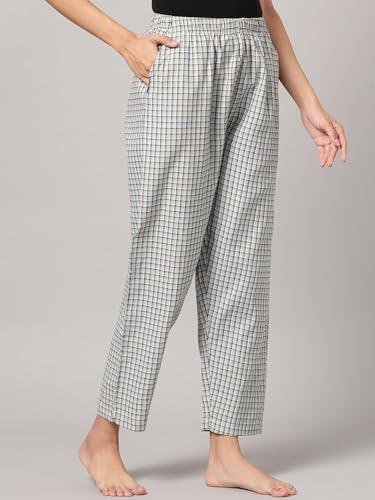 Image of KRYPTIC Women's 100% Pure Cotton Woven Pyjama | Mid Rise Relaxed Fit Full Length Nightwear Pant with Elasticated Drawstring Waistband & Side Pocket | Comfortable Lounge, Sleepwear & Casual Bottom Wear